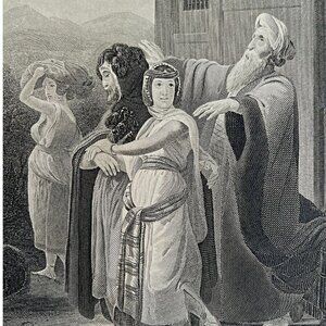 Rebekah Departure Steel Engraving 1872 Schopin Victorian Religious Art DWAA6